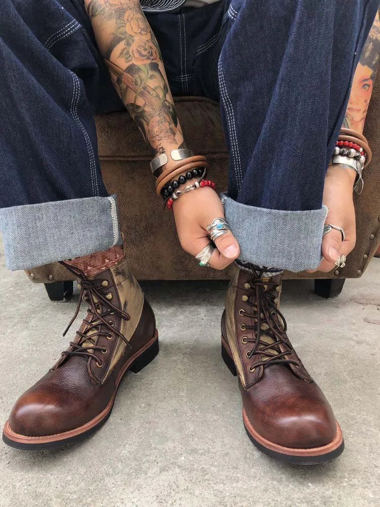 Bottes marron neuves pour hommes, bottes courtes noires faites à la main pour hommes, bottines à bout rond, bottines de moto, bottes de combat