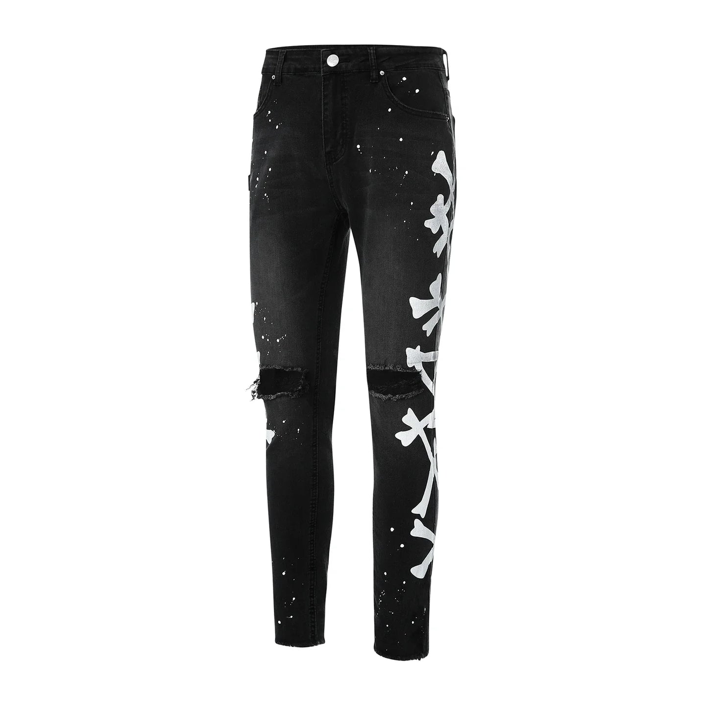 Jeans For Men 2022 Gradient Color Ripped White Dots Jeans Male Motor Biker Skinny Jeans Homme Men's Clothing Zipper Denim Pants