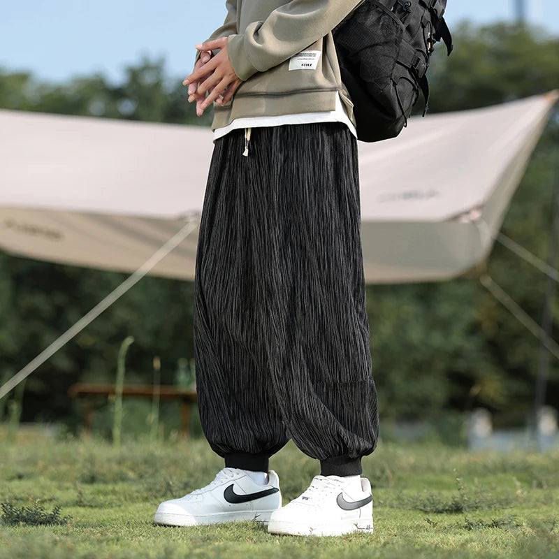 Pantalon sarouel ample grande taille pour homme, taille élastique japonaise avec cordon de serrage, jambes larges, décontracté, ample, tailles 5XL, 4XL, 3XL
