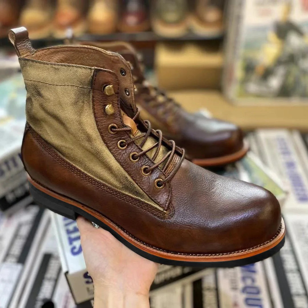 Bottes marron neuves pour hommes, bottes courtes noires faites à la main pour hommes, bottines à bout rond, bottines de moto, bottes de combat