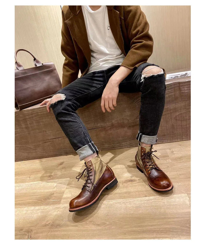 Bottes marron neuves pour hommes, bottes courtes noires faites à la main pour hommes, bottines à bout rond, bottines de moto, bottes de combat