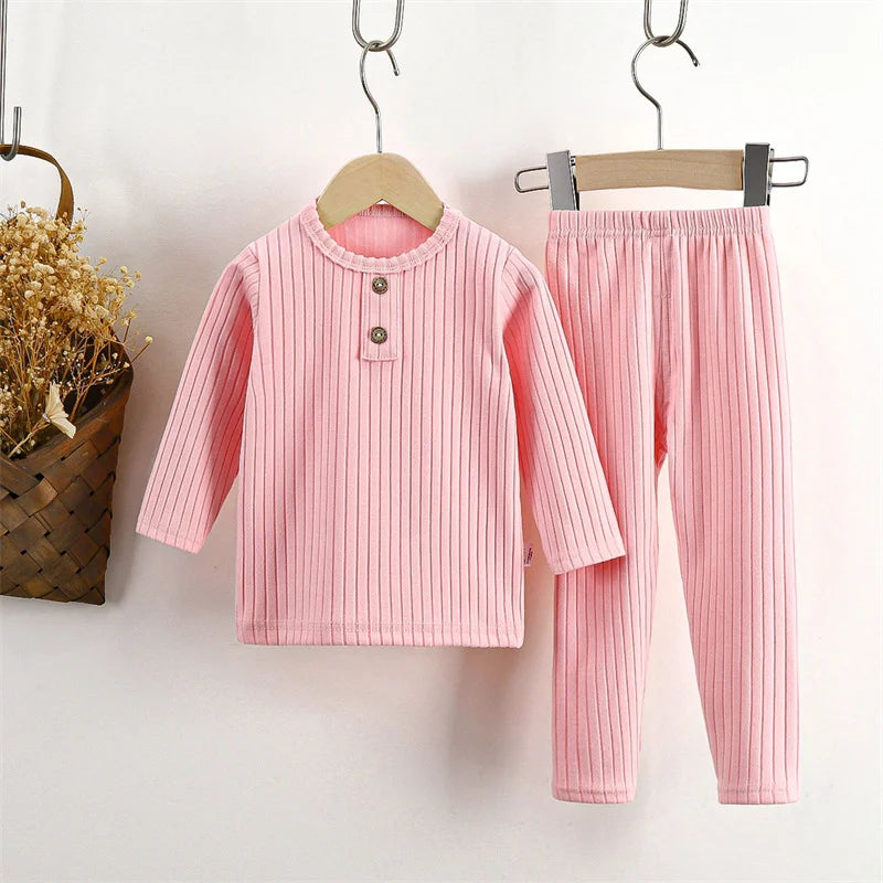 2024 Children's Autumn Sets New Boys Solid Colour Round Neck Suit Girls New Casual Loose Fashion 2 Pieces 12M-8 Years Old