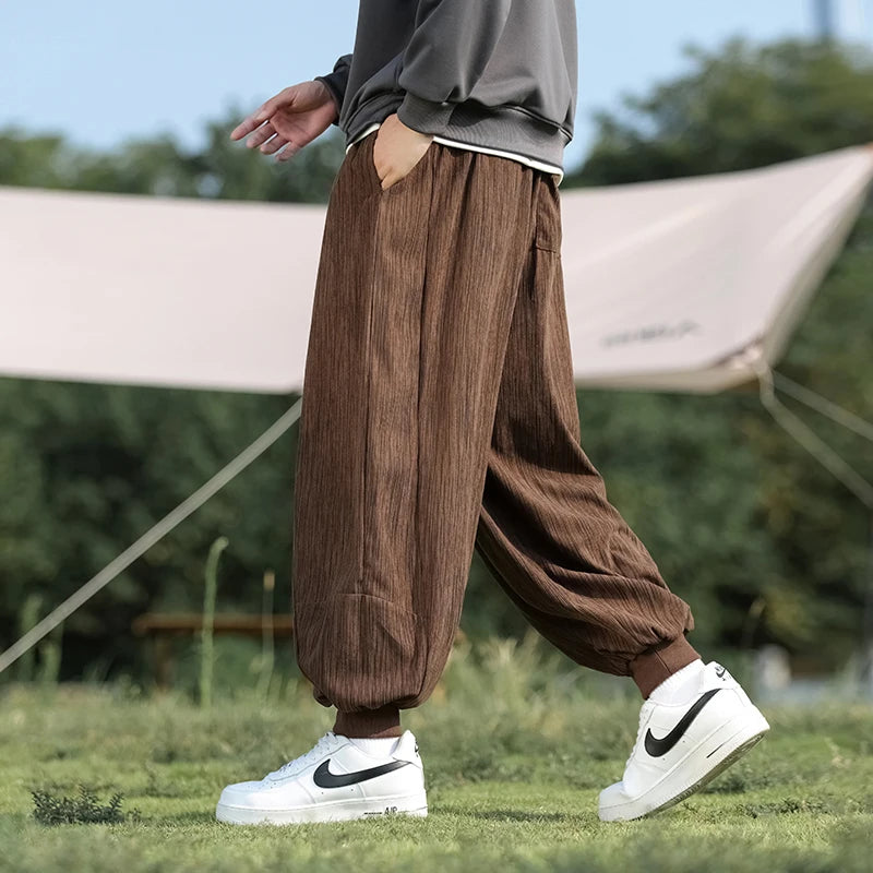 Pantalon sarouel ample grande taille pour homme, taille élastique japonaise avec cordon de serrage, jambes larges, décontracté, ample, tailles 5XL, 4XL, 3XL