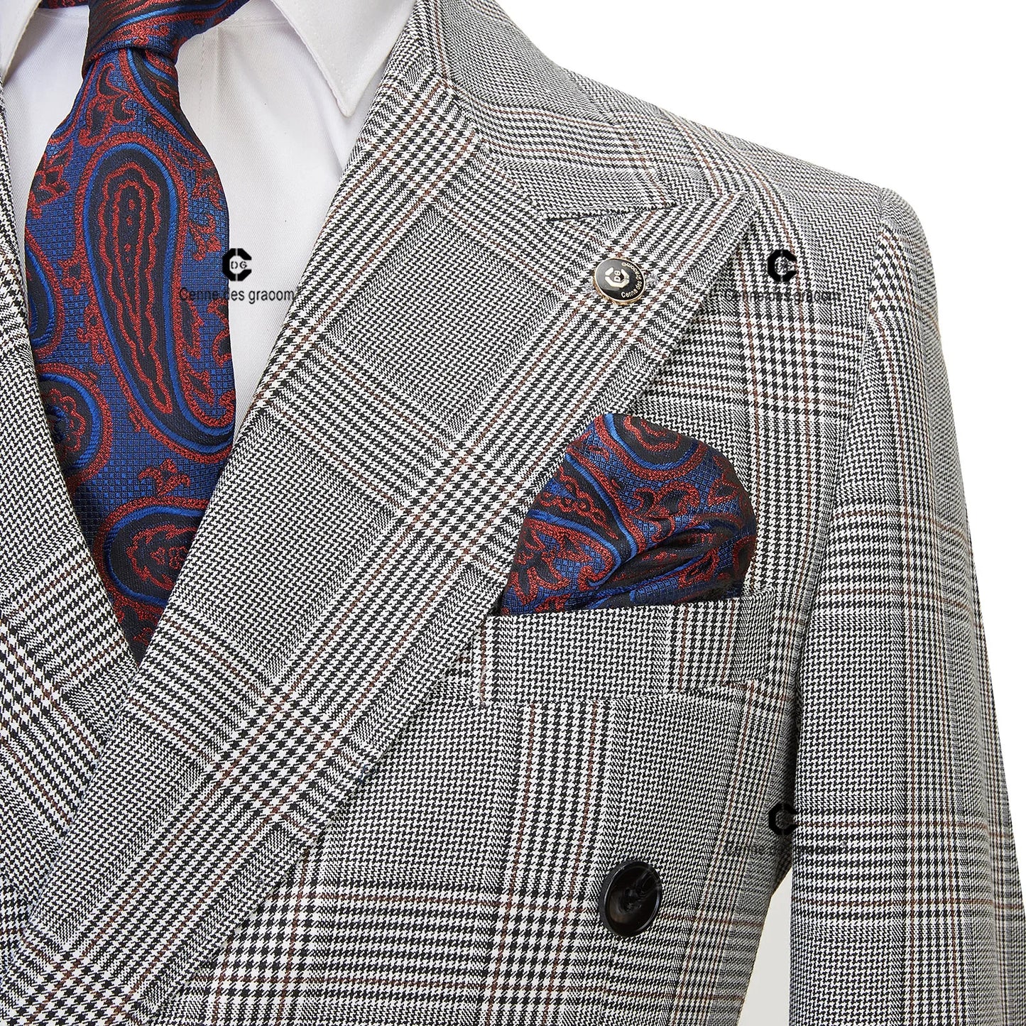 Costume classique pour homme Cenne Des Graoom 2025, ensemble 2 pièces à carreaux, veste croisée vintage, gilet et pantalon, pour bureau, affaires, mariage
