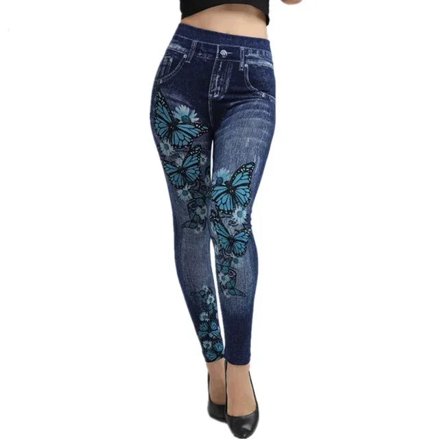 Seamless Leggings Women Print Jeggings Cotton 2022 Sexy Girl Knitted High Waist Faux Jeans Denim Femme Pantalon Fitness Leggings