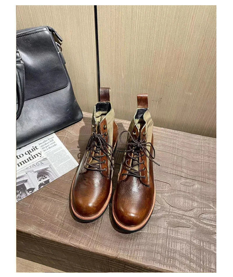 Bottes marron neuves pour hommes, bottes courtes noires faites à la main pour hommes, bottines à bout rond, bottines de moto, bottes de combat