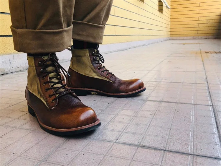Bottes marron neuves pour hommes, bottes courtes noires faites à la main pour hommes, bottines à bout rond, bottines de moto, bottes de combat