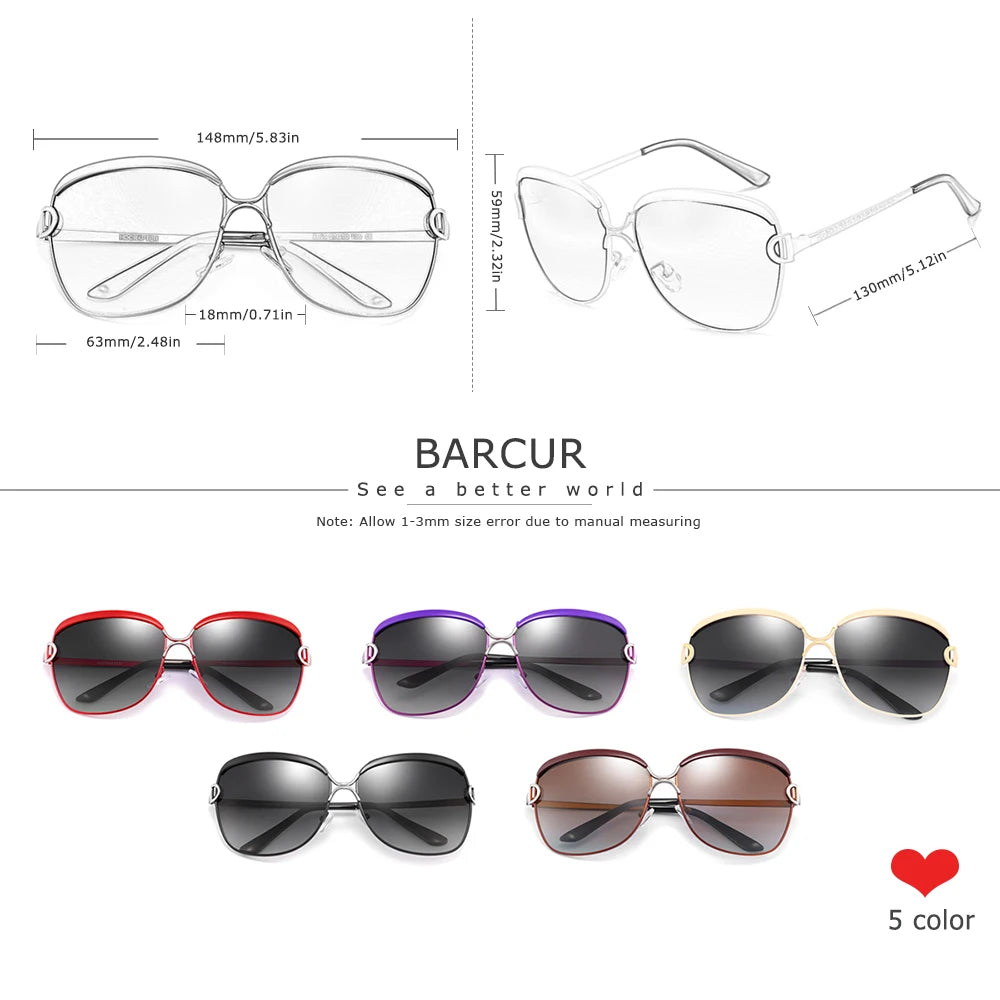 BARCUR Polarized Ladies Sunglasses Women Gradient Lens Round Sun Glasses Square Luxury Brand Oculos Lunette De Soleil Femme