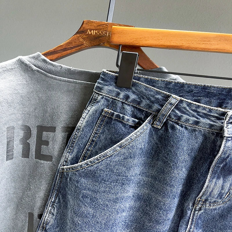 Men's Jeans Streetwear Fashion Tapered Pants Blue Casual Personality Vintage Male Clothing Slim Denim Trousers Brands