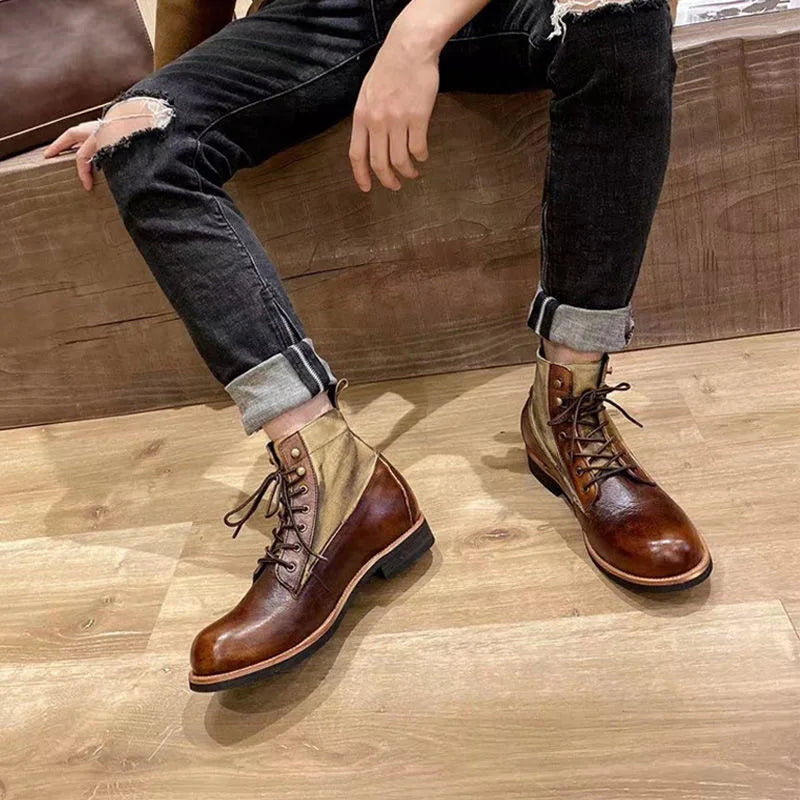 Bottes marron neuves pour hommes, bottes courtes noires faites à la main pour hommes, bottines à bout rond, bottines de moto, bottes de combat