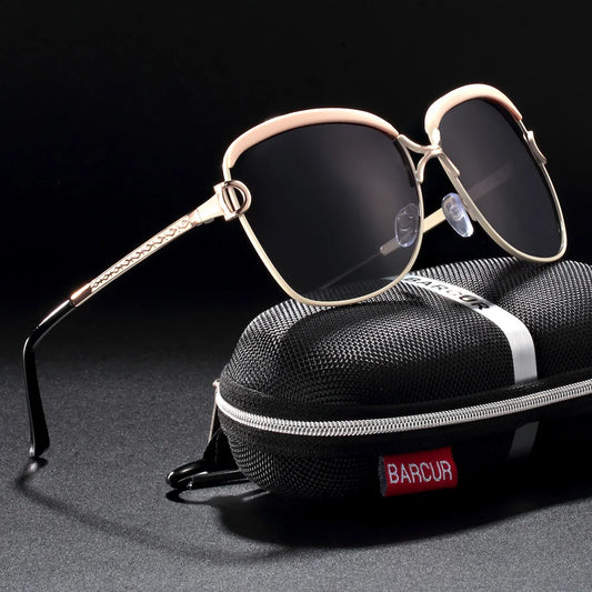 BARCUR Polarized Ladies Sunglasses Women Gradient Lens Round Sun Glasses Square Luxury Brand Oculos Lunette De Soleil Femme