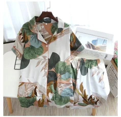 Pyjama d'été pour femme, nouvelle collection, section fine, short à manches courtes, grand imprimé floral, service à domicile, pyjama pour femme
