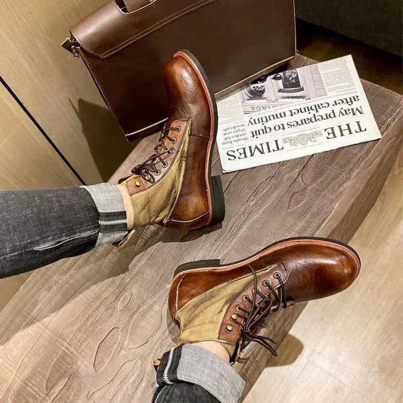 Bottes marron neuves pour hommes, bottes courtes noires faites à la main pour hommes, bottines à bout rond, bottines de moto, bottes de combat