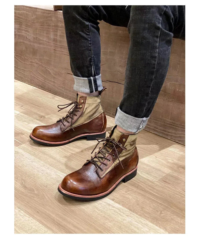 Bottes marron neuves pour hommes, bottes courtes noires faites à la main pour hommes, bottines à bout rond, bottines de moto, bottes de combat