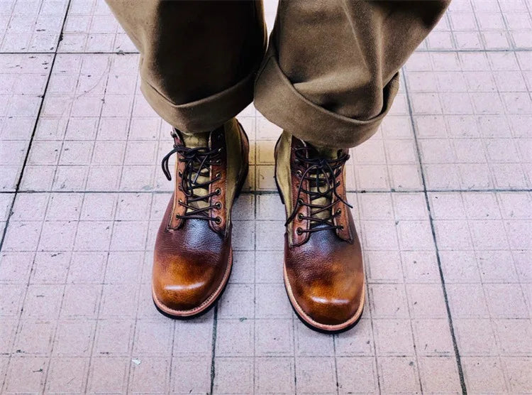 Bottes marron neuves pour hommes, bottes courtes noires faites à la main pour hommes, bottines à bout rond, bottines de moto, bottes de combat