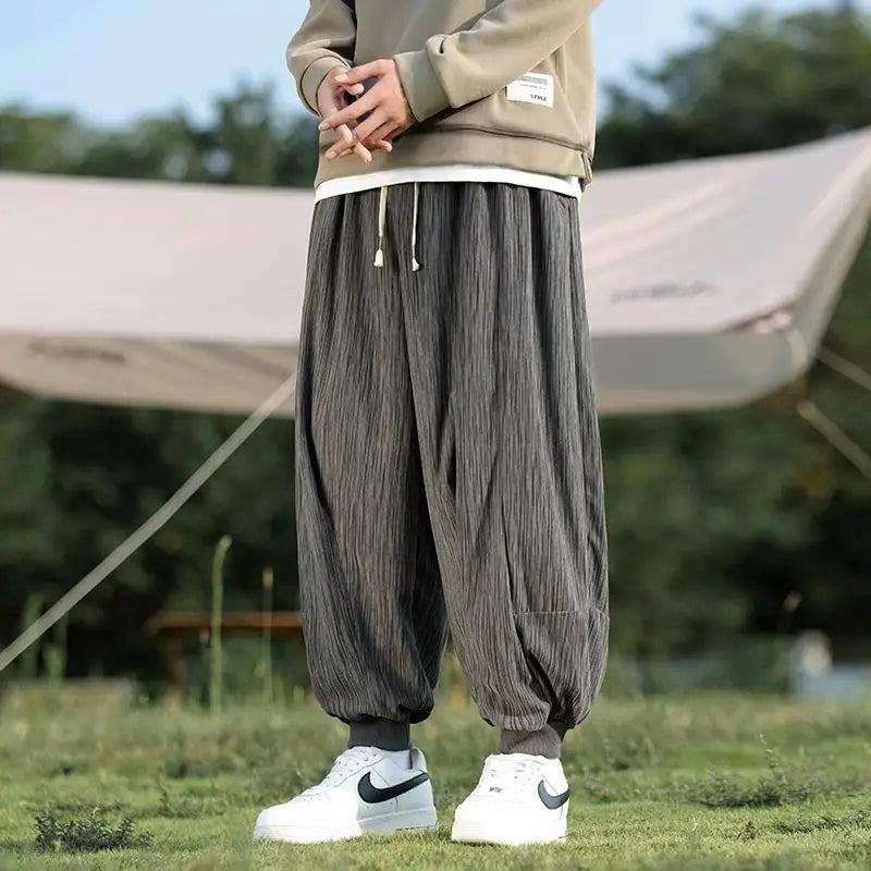 Pantalon sarouel ample grande taille pour homme, taille élastique japonaise avec cordon de serrage, jambes larges, décontracté, ample, tailles 5XL, 4XL, 3XL