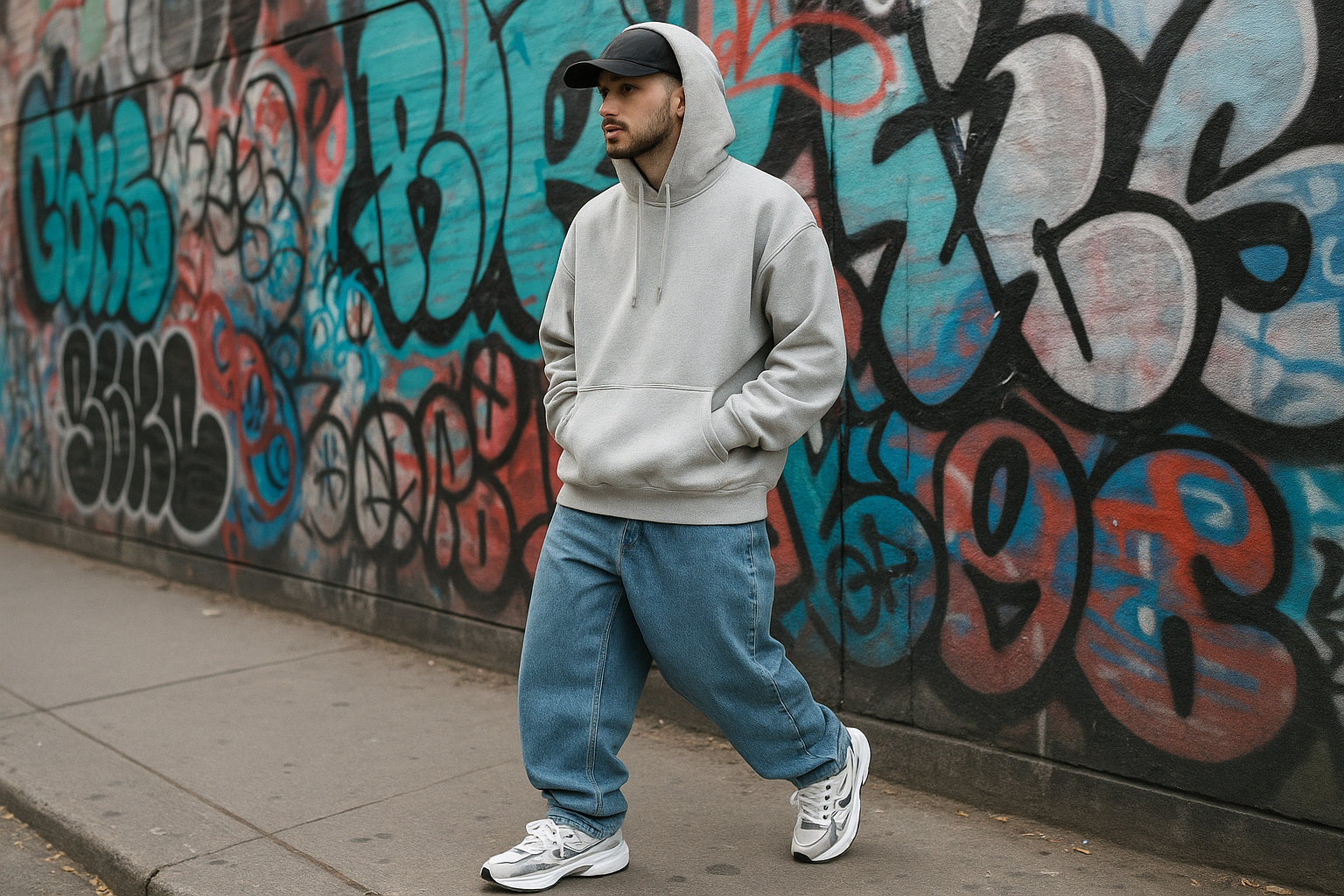 Un homme habillé en street wear 